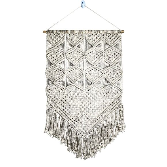 Boho Macramé Wall Hanging 33X20 | Woven Art Tapestry | Neutral Fringe Decor - Picture 1 of 6